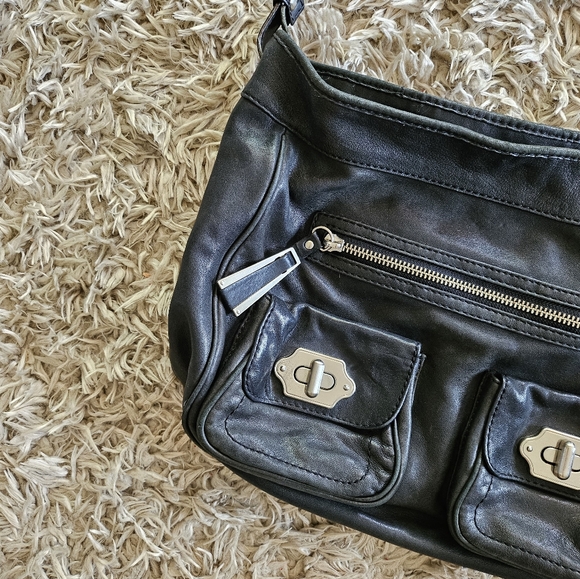 Olivia Harris Black Leather Chunky Handbag - Picture 10 of 11